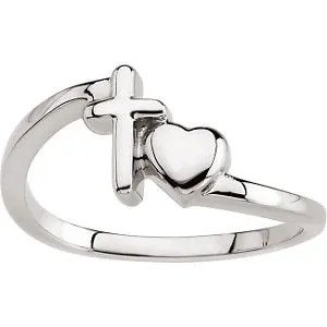 14k White Gold Cross & Heart Chastity Rings® , Size 6