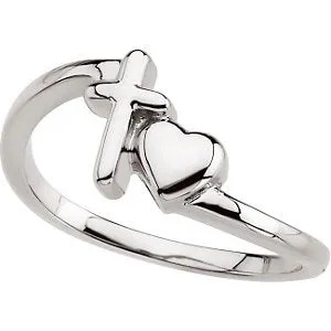 14k White Gold Cross & Heart Chastity Rings® , Size 6