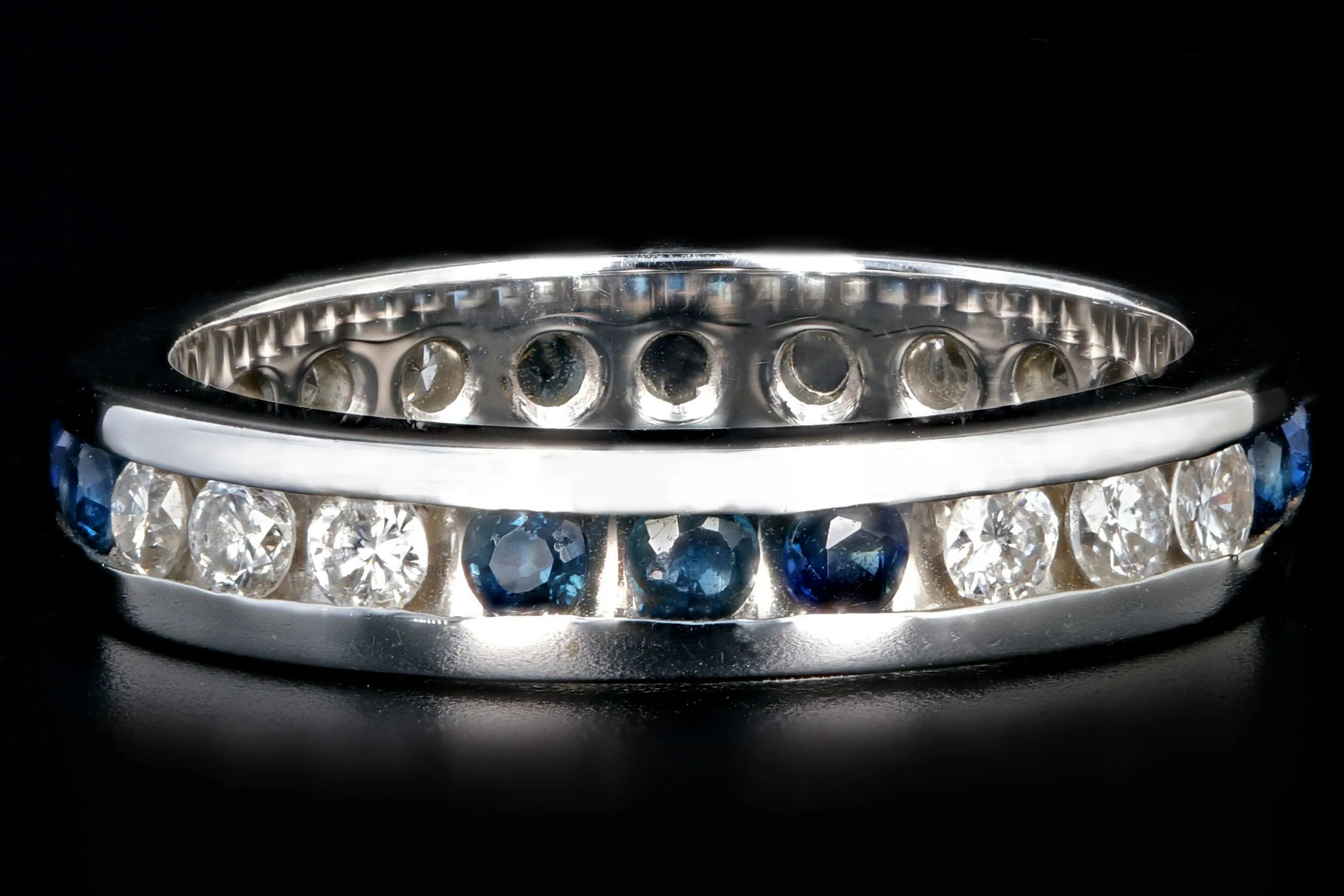 14K White Gold Diamond & Sapphire Eternity Band Ring Size 5.75