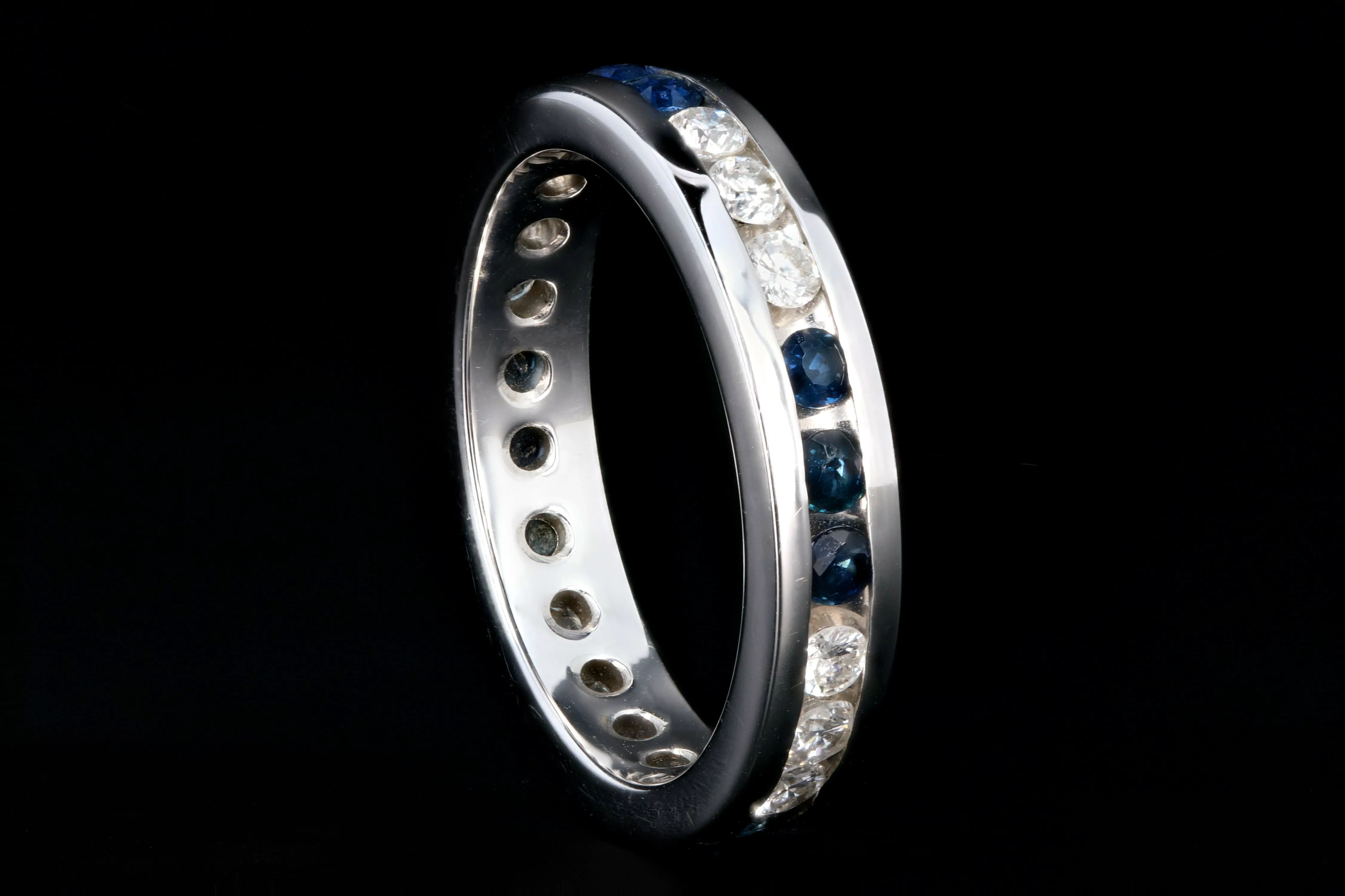 14K White Gold Diamond & Sapphire Eternity Band Ring Size 5.75