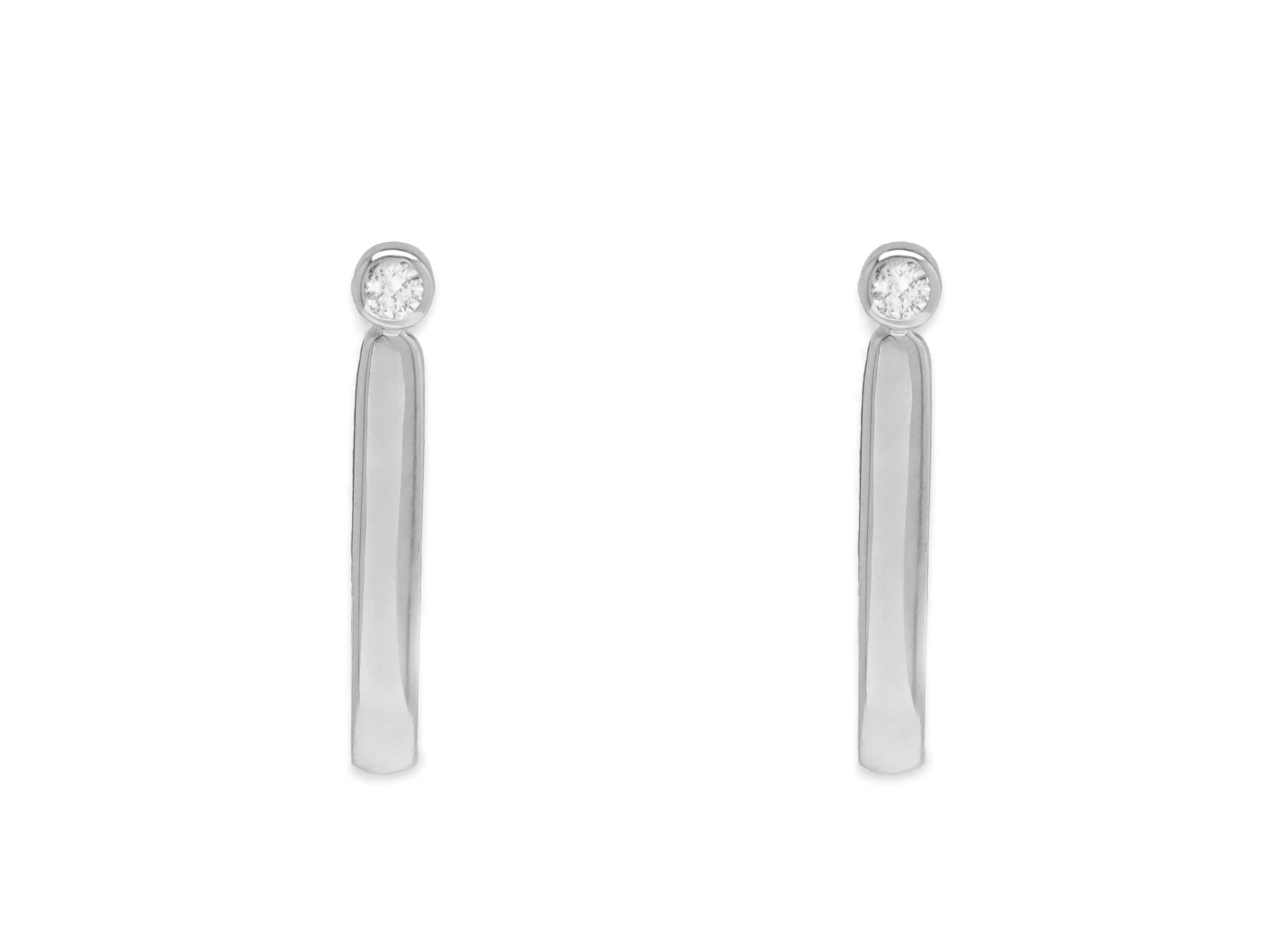 14k White Gold Diamond Bar Hoop Earrings