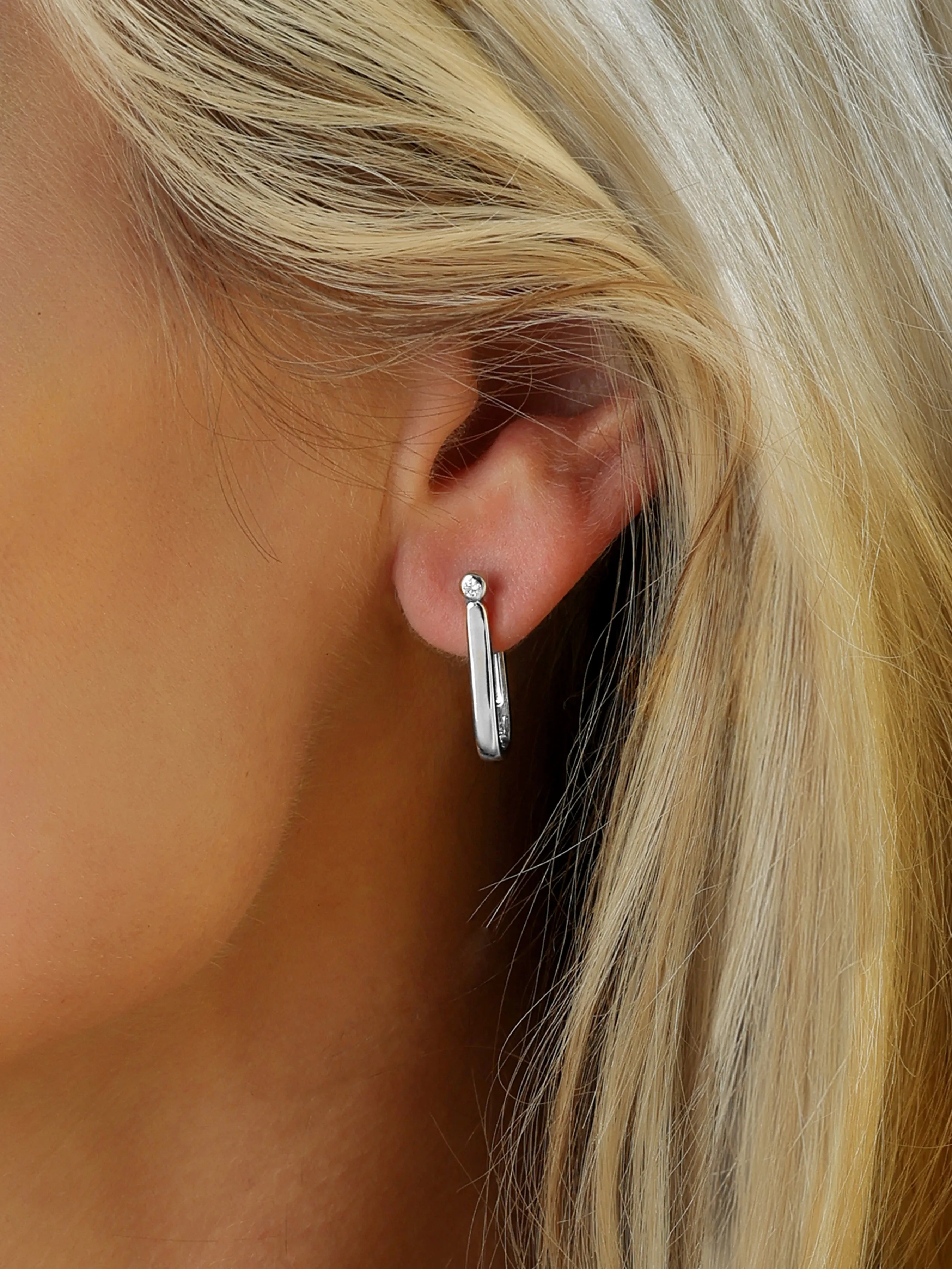 14k White Gold Diamond Bar Hoop Earrings