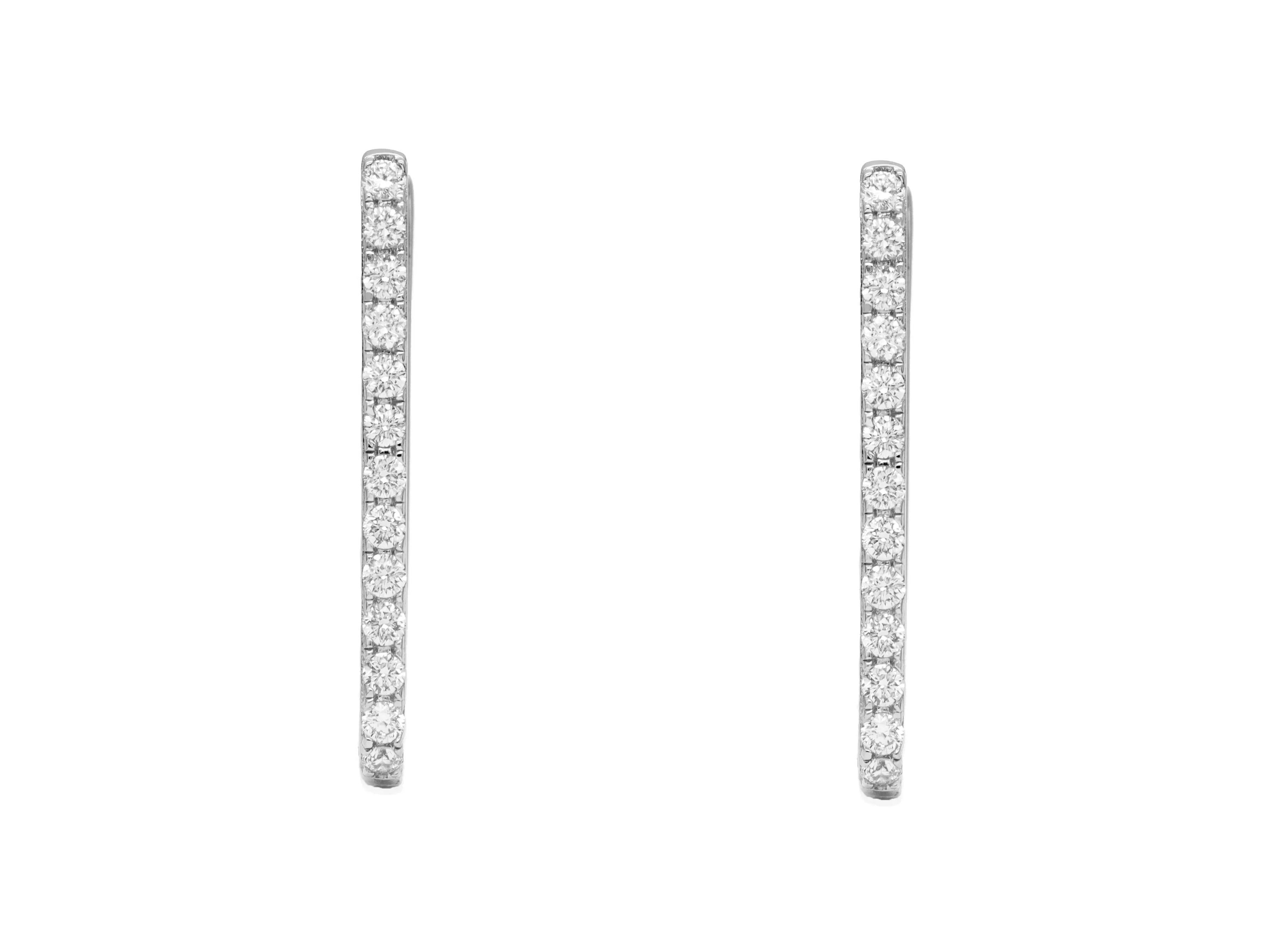 14k White Gold Diamond Paperclip Hoop Earrings