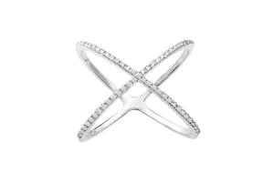 14k White Gold Diamond X Ring