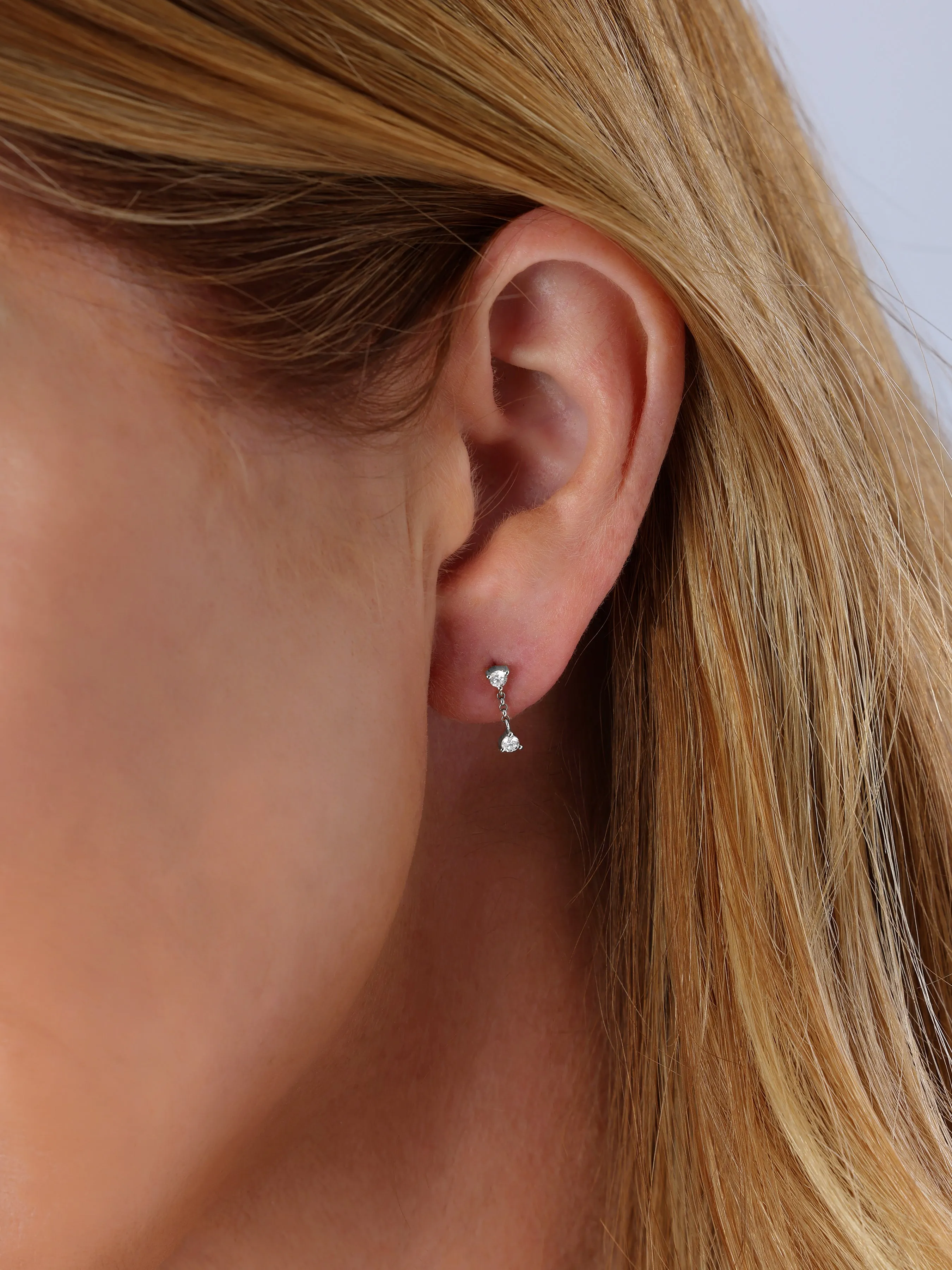 14k White Gold Double Diamond Drop Earrings