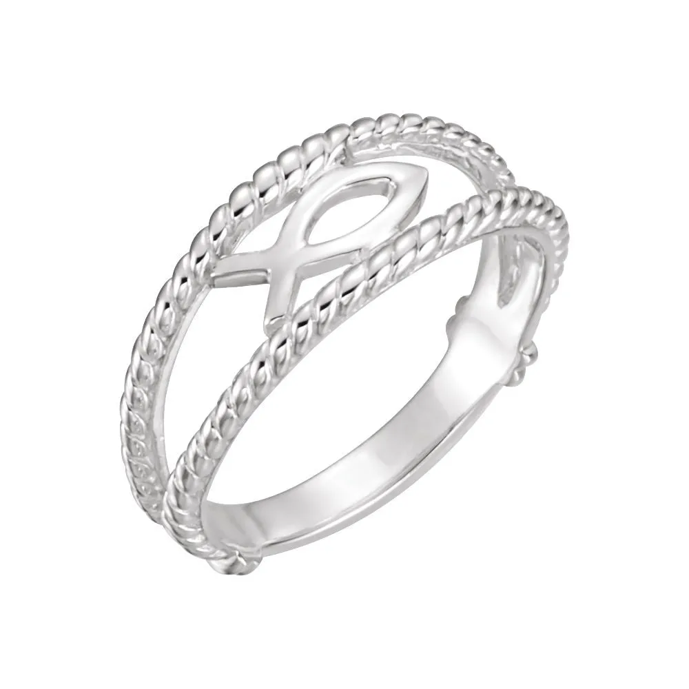 14k White Gold Ichthus (Fish) Chastity Ring, Size 5