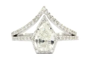 14K White Gold Pear Diamond Halo Engagement Ring w/ Matching Jacket Band Set
