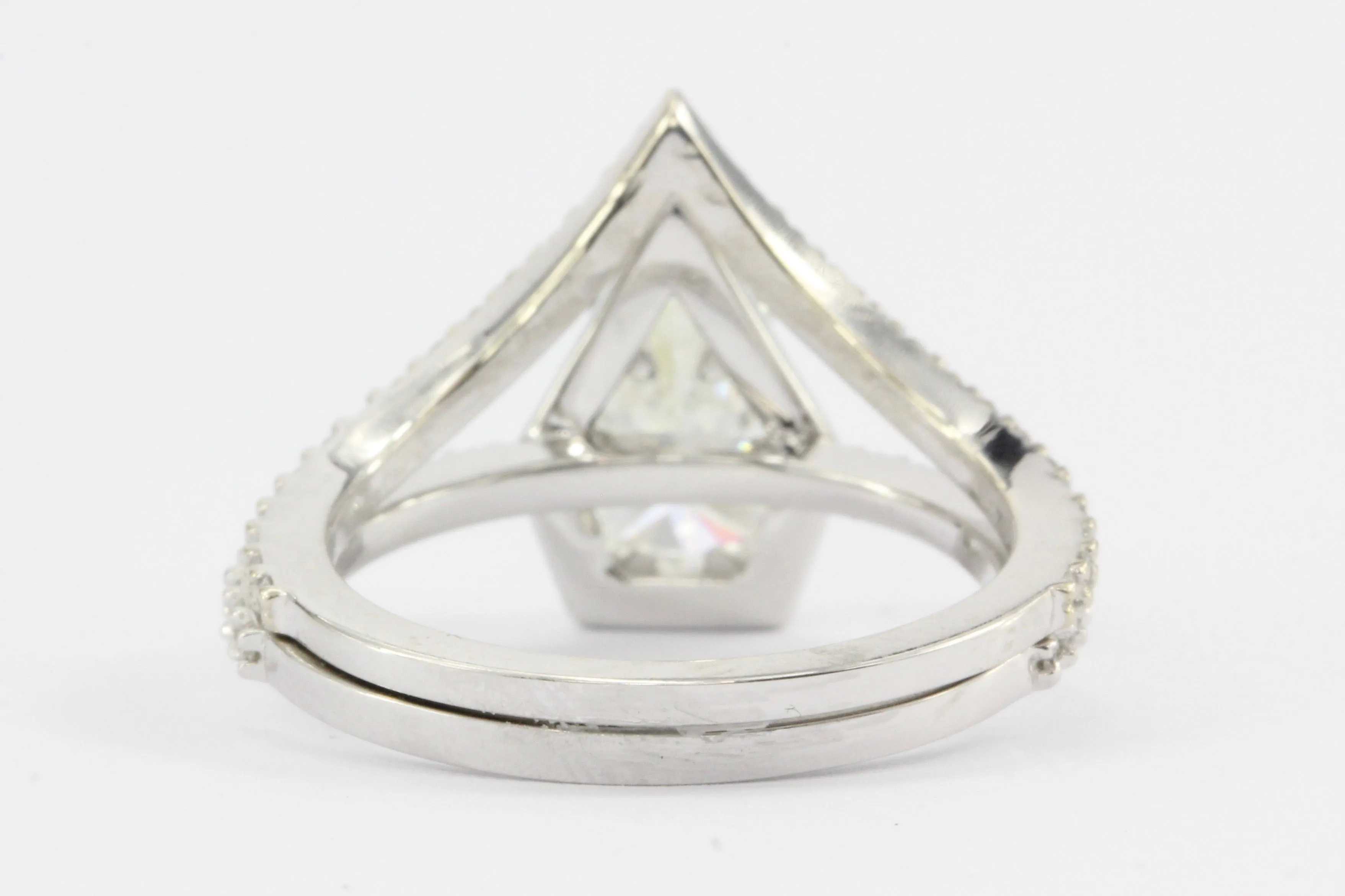 14K White Gold Pear Diamond Halo Engagement Ring w/ Matching Jacket Band Set