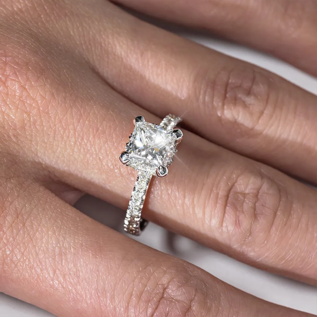 14k White Gold Princess Cut Center Stone Diamond Engagement Ring 3.20 Ctw
