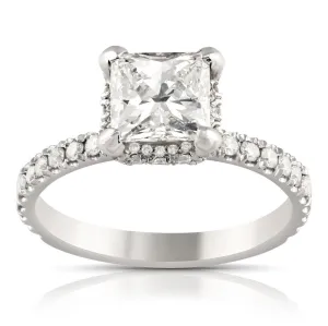 14k White Gold Princess Cut Center Stone Diamond Engagement Ring 3.20 Ctw
