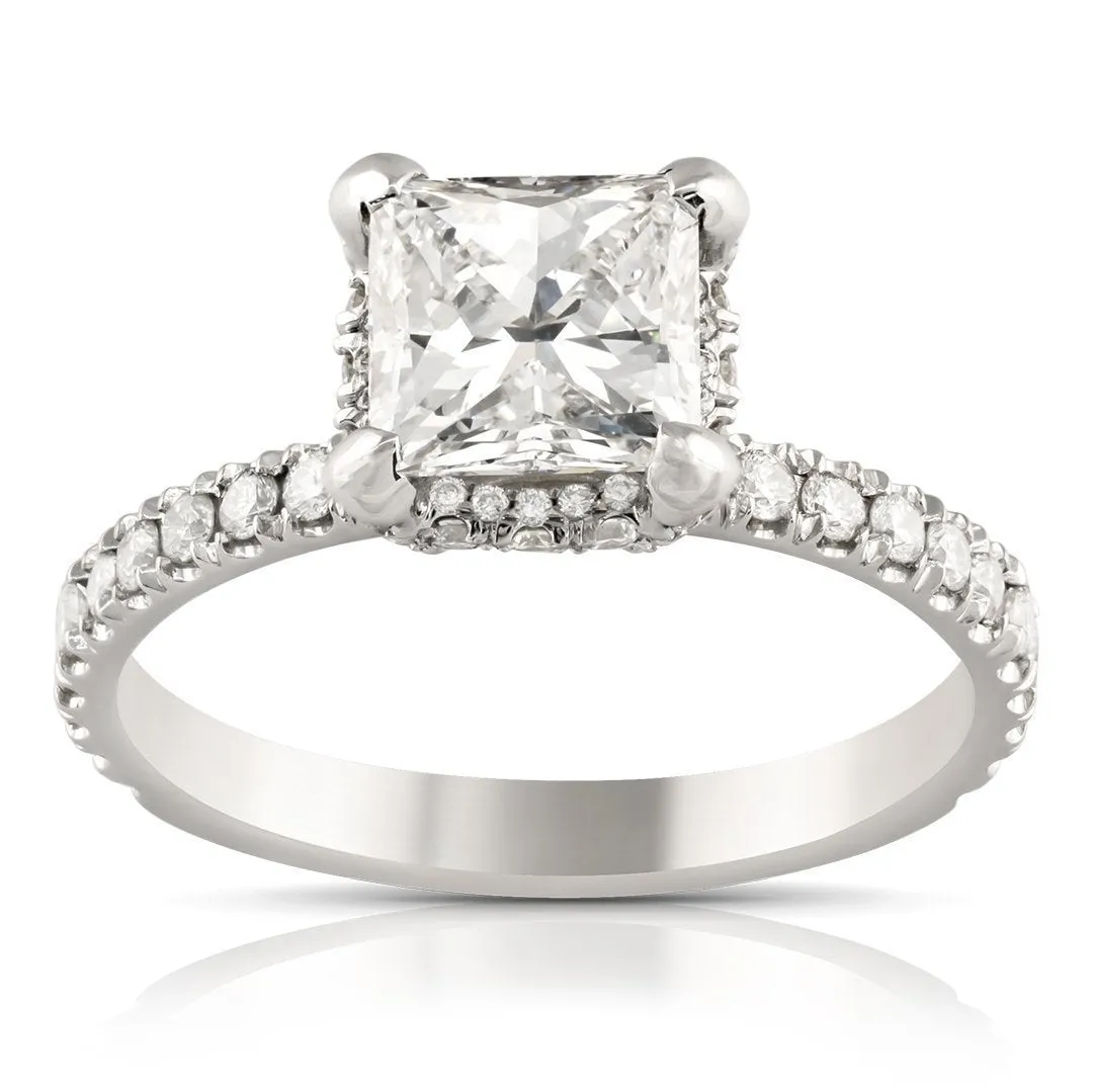 14k White Gold Princess Cut Center Stone Diamond Engagement Ring 3.20 Ctw