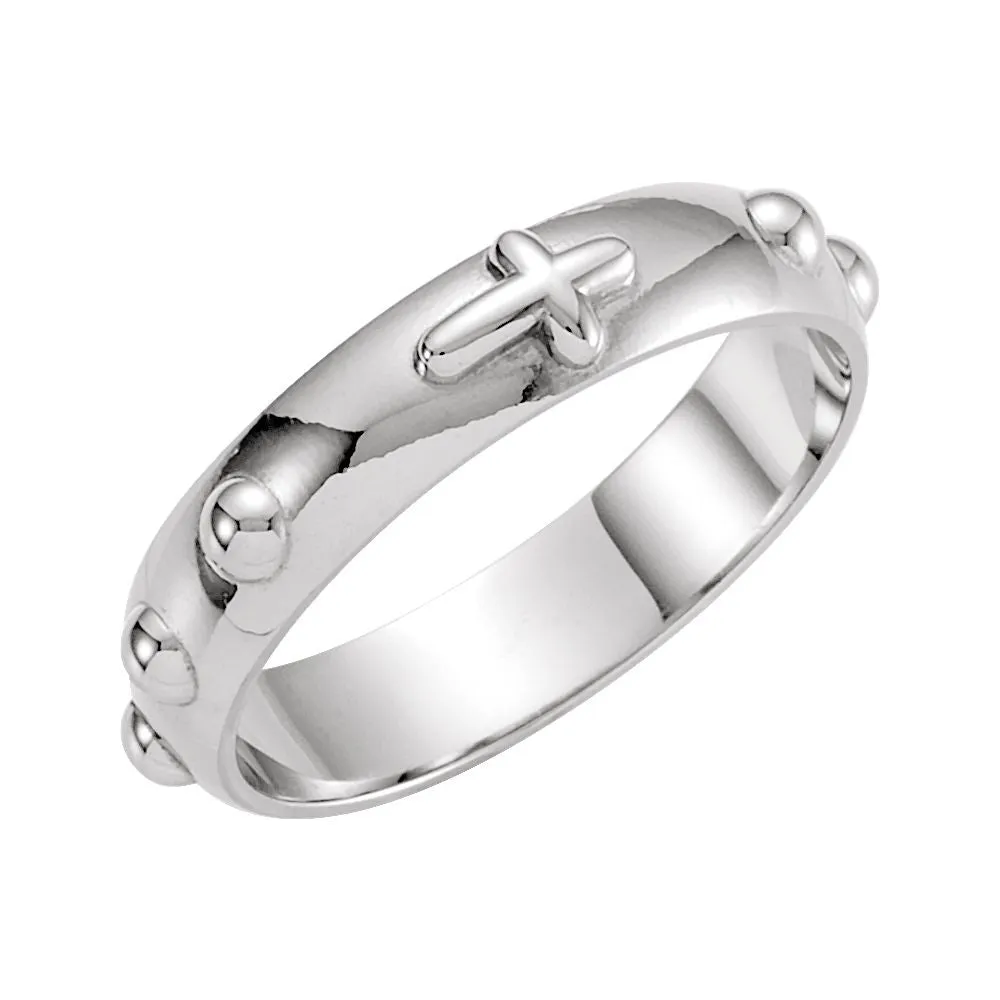 14k White Gold Rosary Ring Size 10