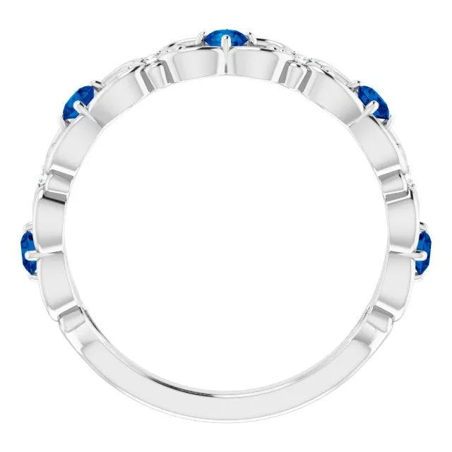 14K White Natural Blue Sapphire & .02 CTW Natural Diamond Scroll Ring