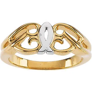 14k White/Yellow Gold Ichthus (Fish) Ring, Size 7