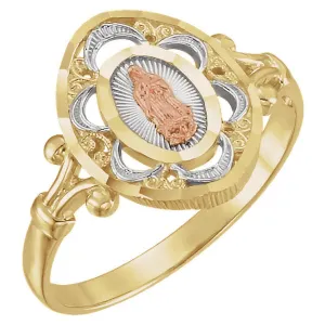 14K Yellow & Rose Our Lady of Guadalupe Ring, Size 7