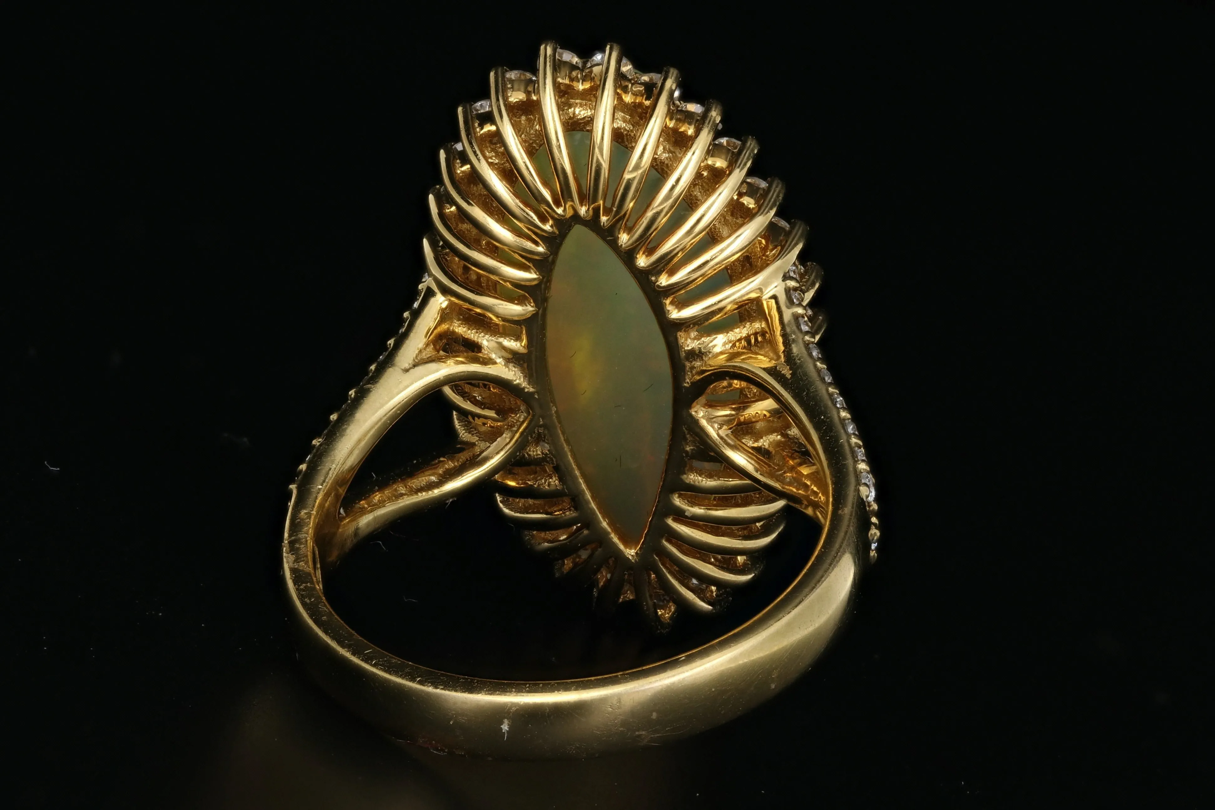 14K Yellow Gold 8.5 CT Ethiopian Opal with .75CTW Diamond Halo Ring