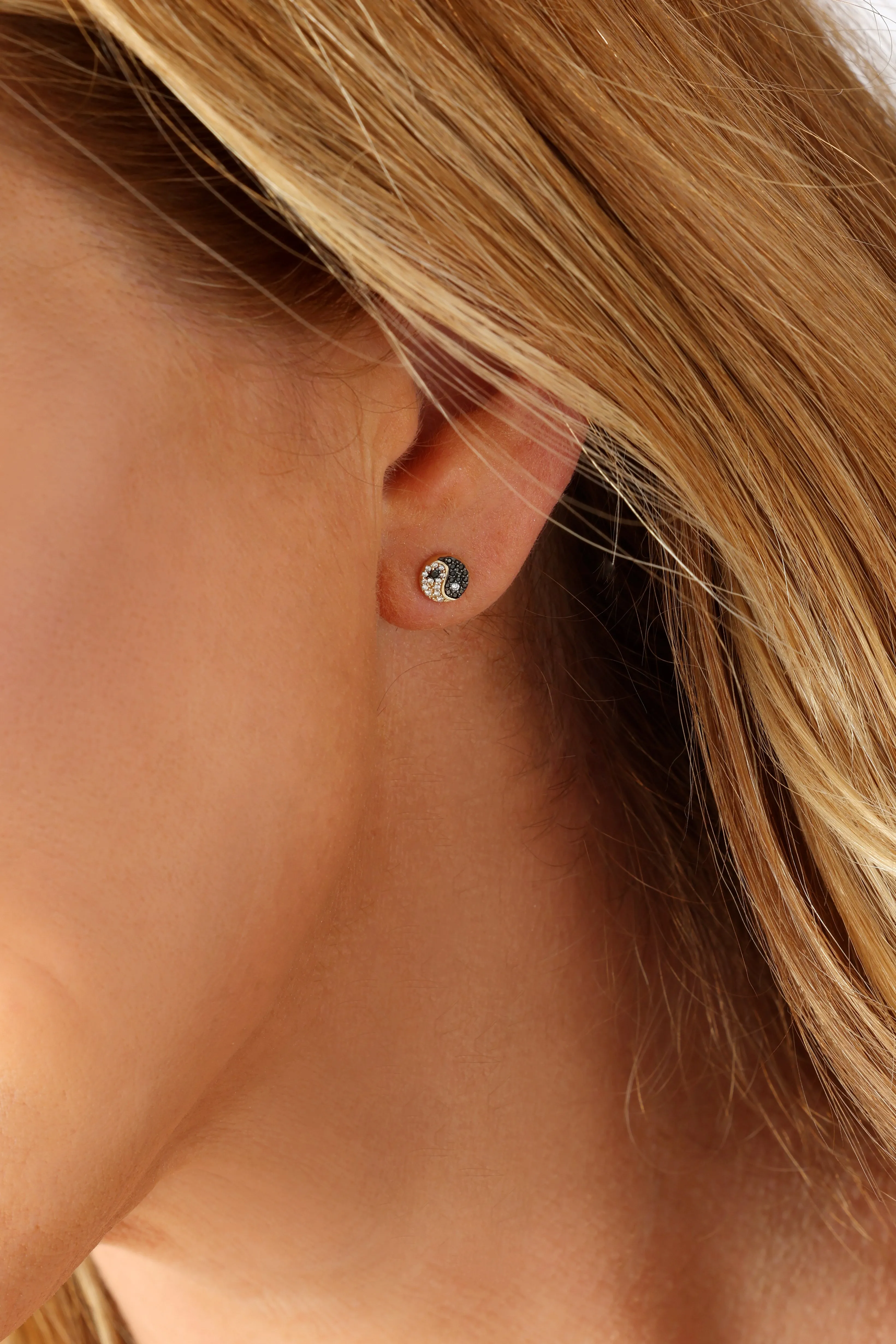14k Yellow Gold Black Diamond Yin/Yang Earrings