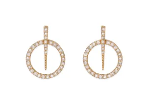 14k Yellow Gold Diamond Circle and Dagger Earrings