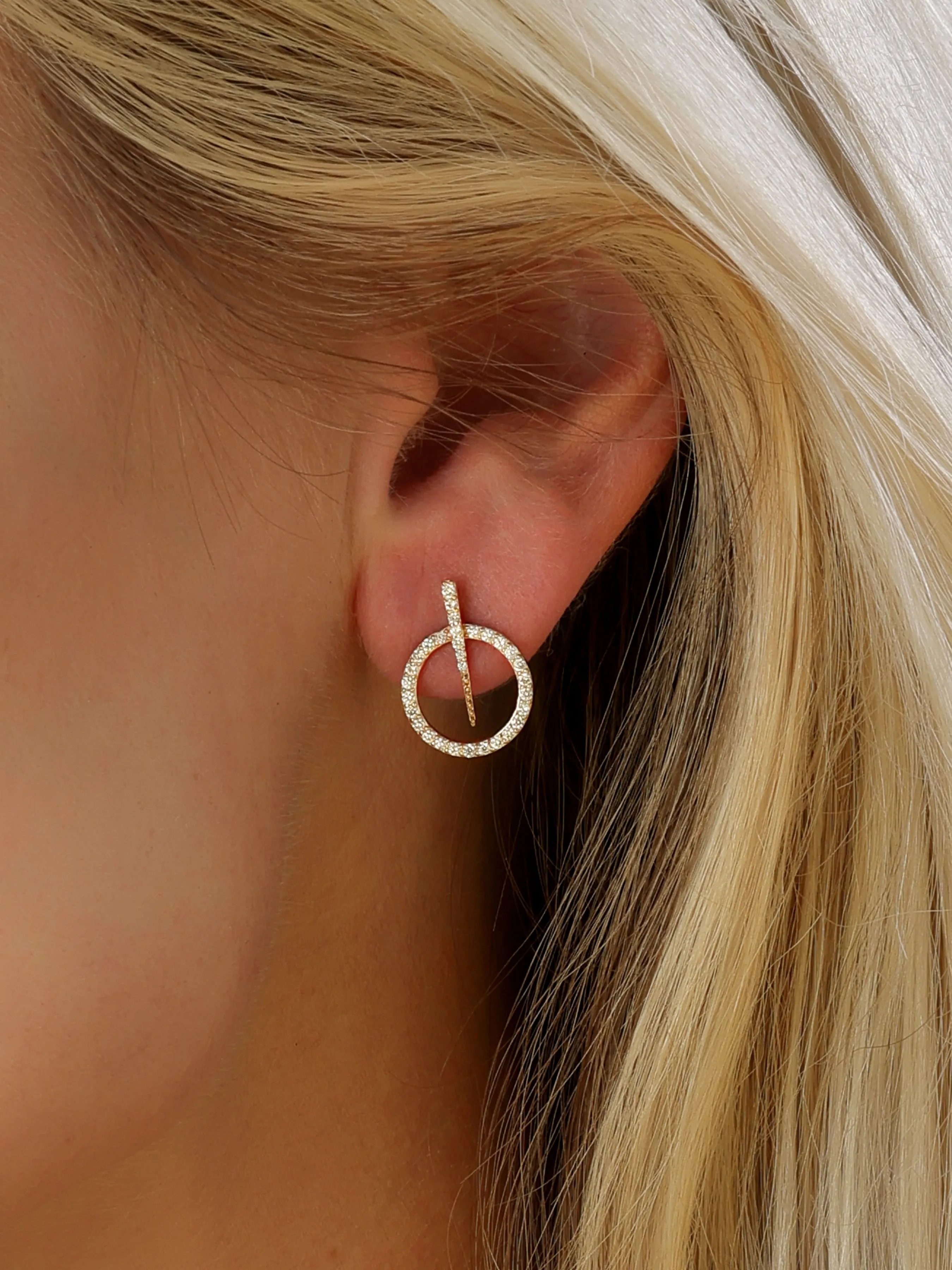 14k Yellow Gold Diamond Circle and Dagger Earrings