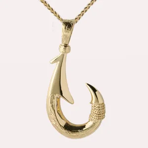 14K Yellow Gold Fish Hook Pendant w/Scroll Engraving