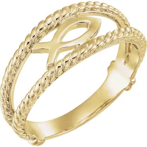 14k Yellow Gold Ichthus (Fish) Chastity Ring, Size 7