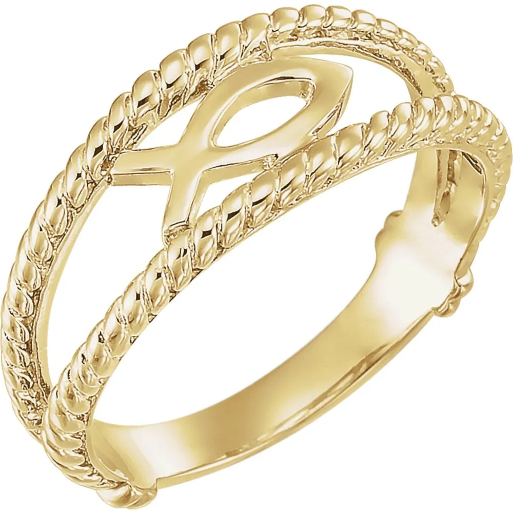 14k Yellow Gold Ichthus (Fish) Chastity Ring, Size 7