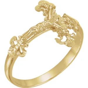 14k Yellow Gold Ladies Crucifix Ring, Size 7