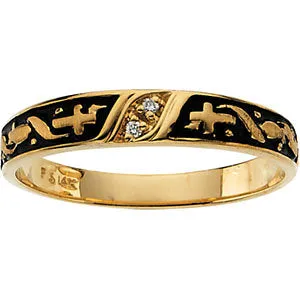 14k Yellow Gold Ladies Religious Diamond Band, Size 6