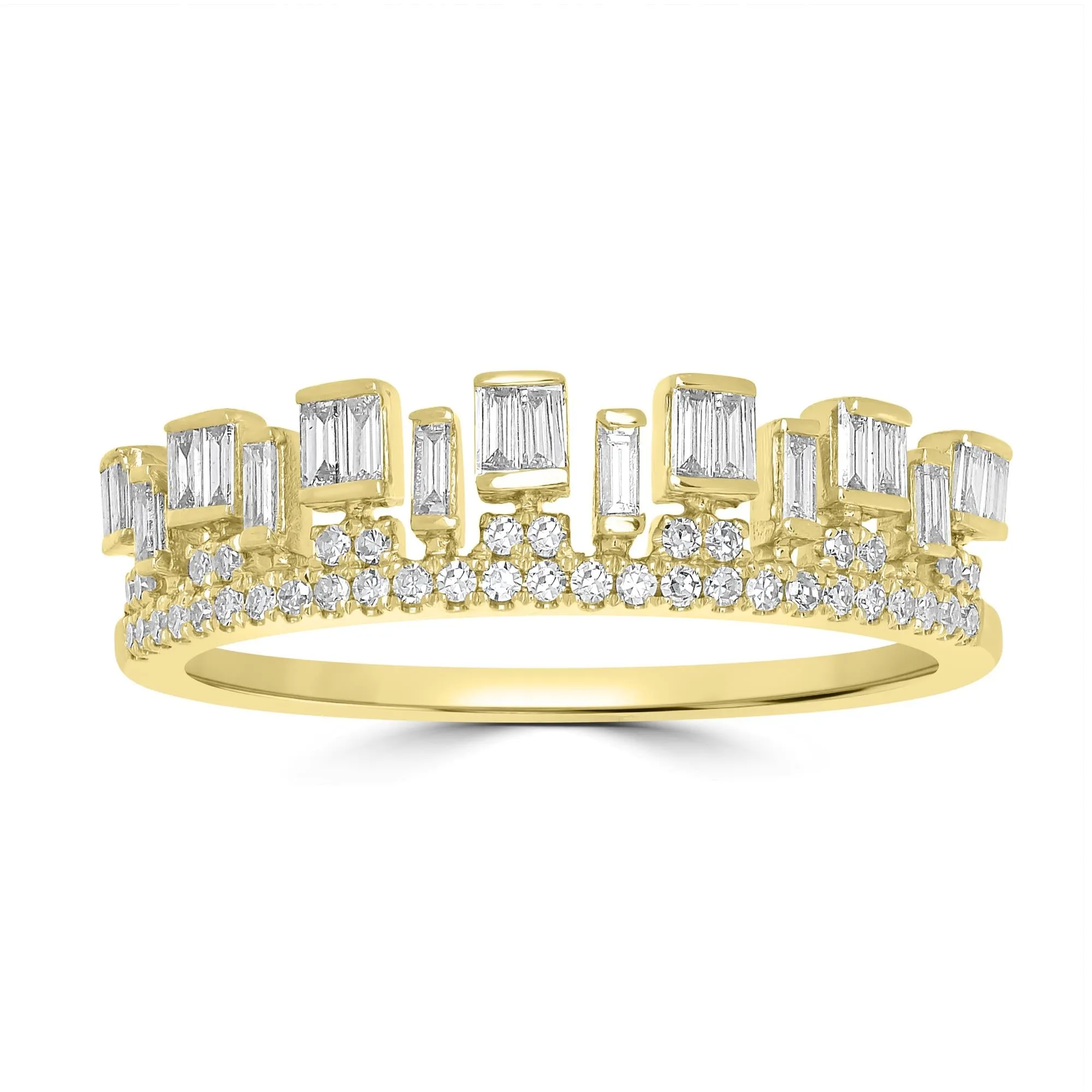 14K Yellow Gold Staggered Diamond Crown Ring