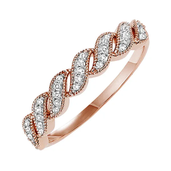 14KT Pink Gold & Diamond Classic Book Stackable Fashion Ring  - 1/10 ctw