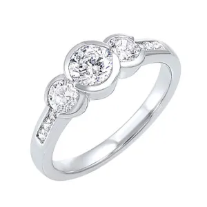 14KT White Gold & Diamond Classic Book 3 Stone Fashion Ring  - 1 ctw