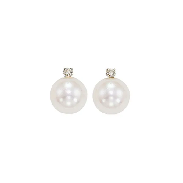 14KT White Gold & Diamond Classic Book Akoya Pearl Stud Earrings  - 1/10 ctw
