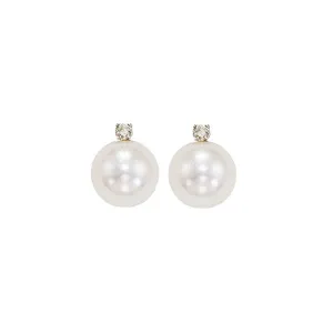 14KT White Gold & Diamond Classic Book Akoya Pearl Stud Earrings  - 1/10 ctw