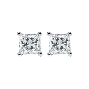 14KT White Gold & Diamond Classic Book Pricess Cut Stud Earrings   - 2 ctw