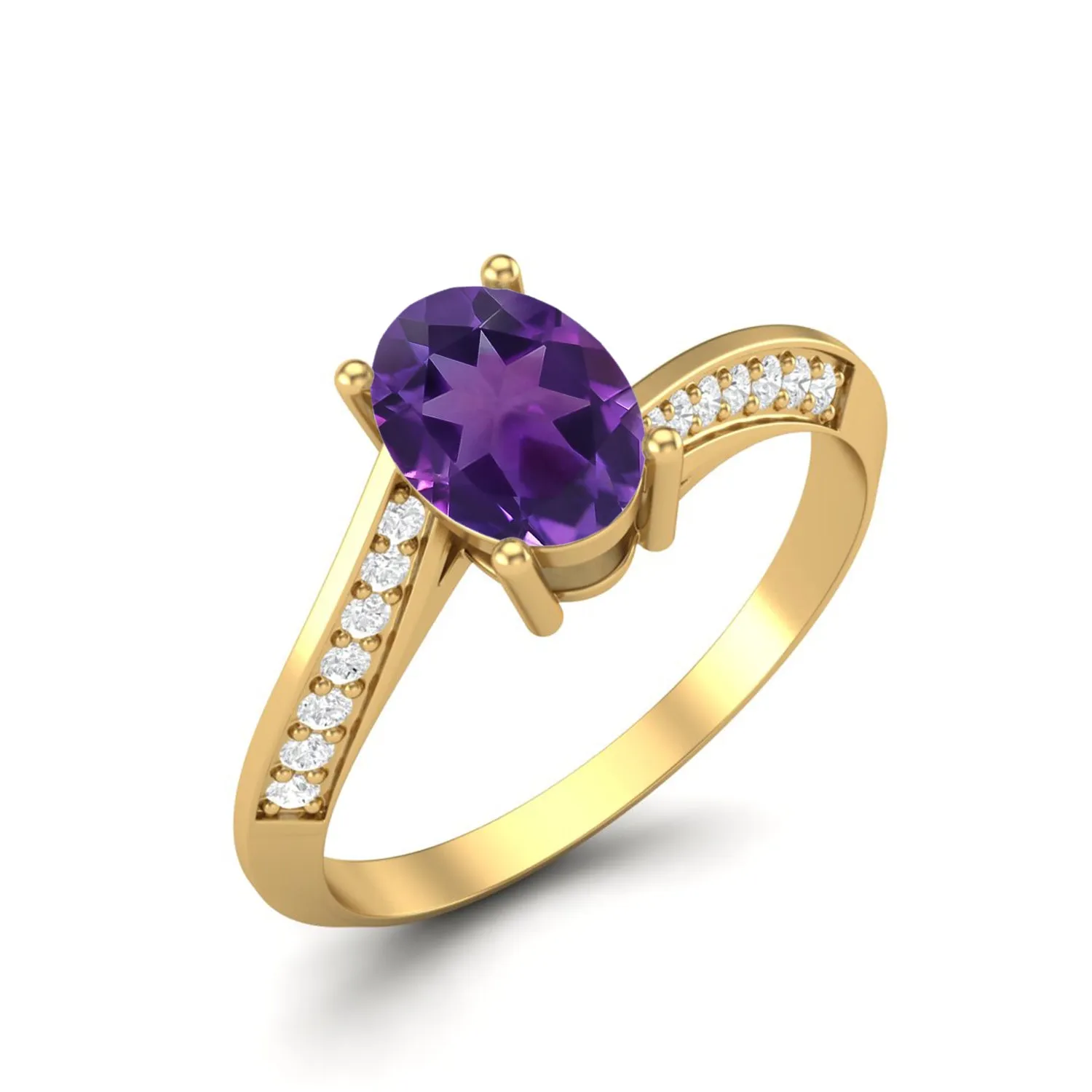 1.56 Cts Oval Amethyst 925 Sterling Silver Solitaire Accents Women Bridal Ring