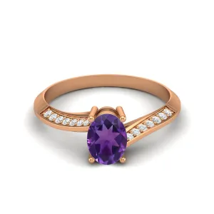 1.56 Cts Oval Amethyst 925 Sterling Silver Solitaire Accents Women Bridal Ring