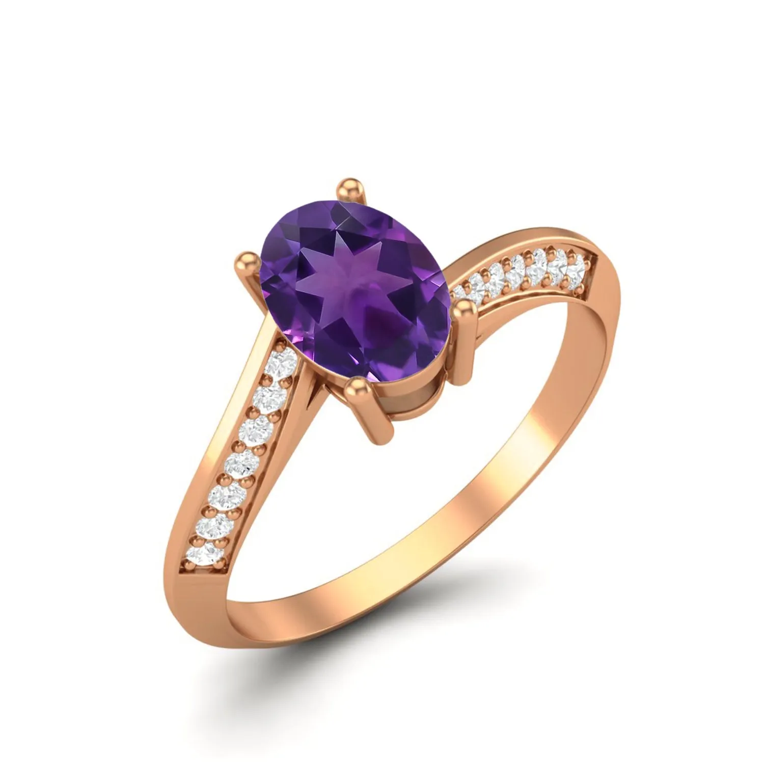 1.56 Cts Oval Amethyst 925 Sterling Silver Solitaire Accents Women Bridal Ring