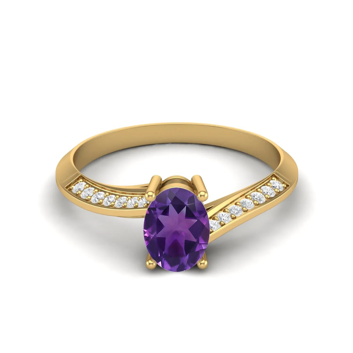 1.56 Cts Oval Amethyst 925 Sterling Silver Solitaire Accents Women Bridal Ring