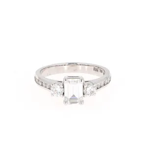 1.57 CTW DEW Emerald Moissanite Three-Stone Engagement Ring in 14K White Gold
