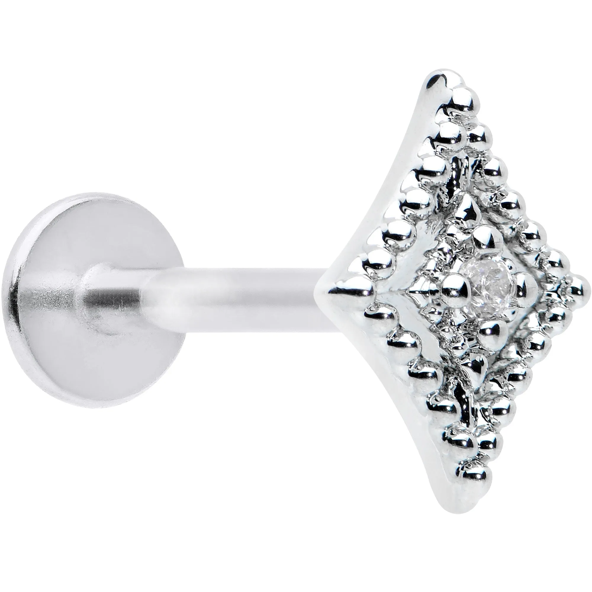 16 Gauge 5/16 Clear Gem Deco Textured Rhombus Labret Monroe Tragus