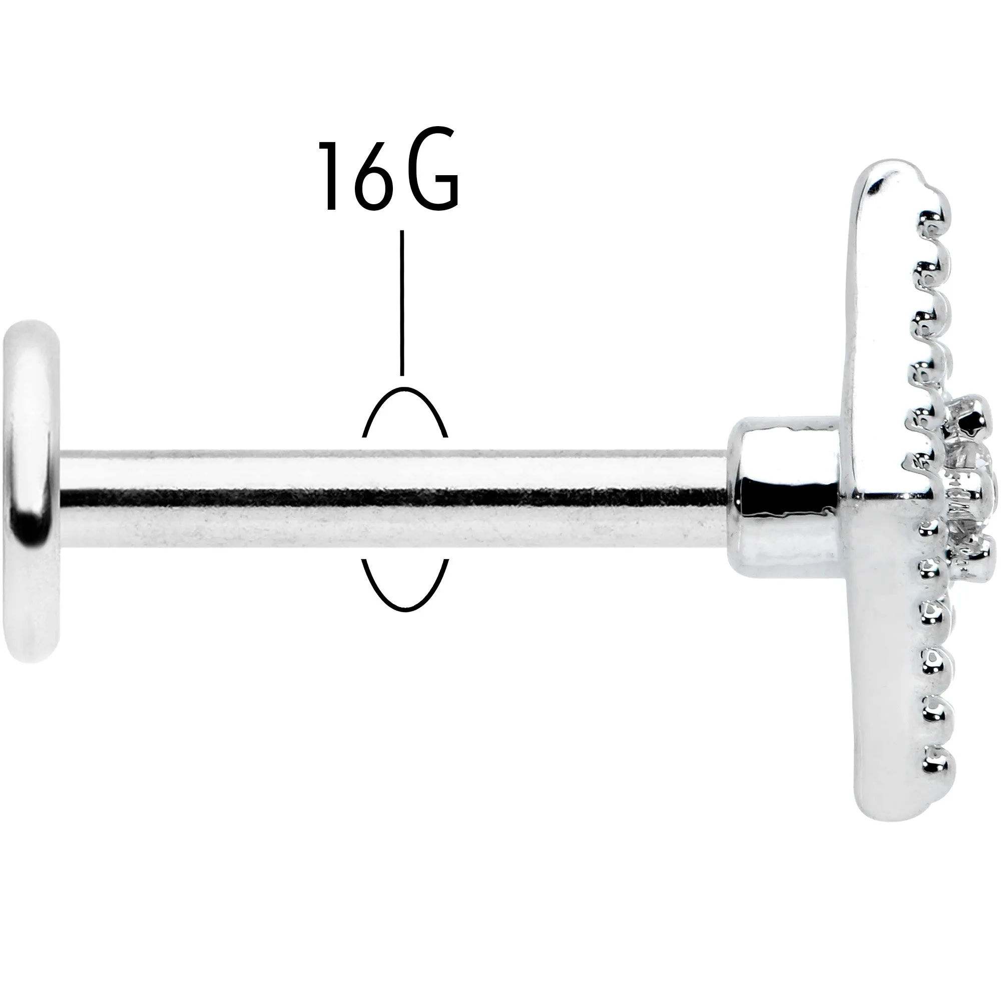 16 Gauge 5/16 Clear Gem Deco Textured Rhombus Labret Monroe Tragus