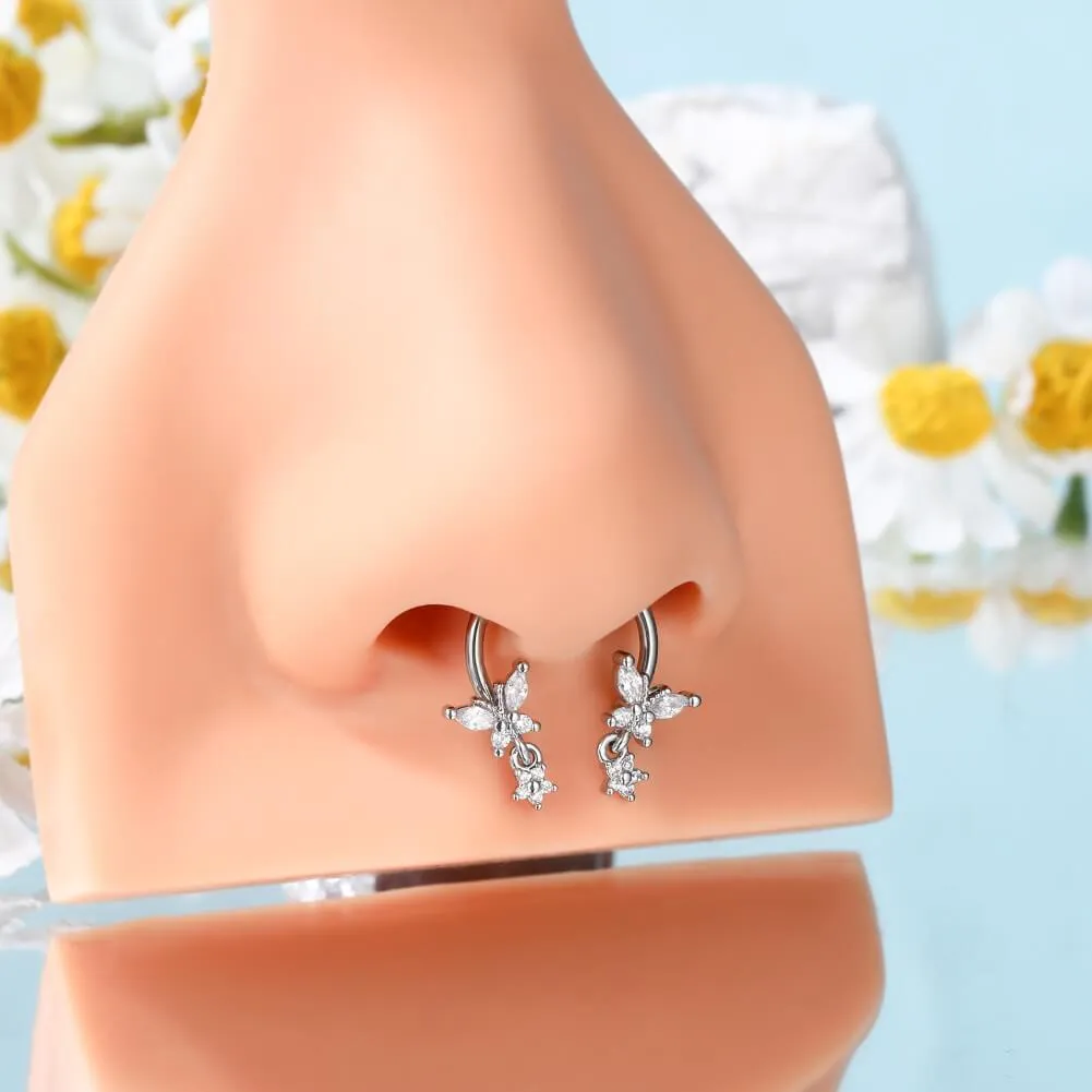 16G Butterfly Dangle Star Horseshoe Septum Rings