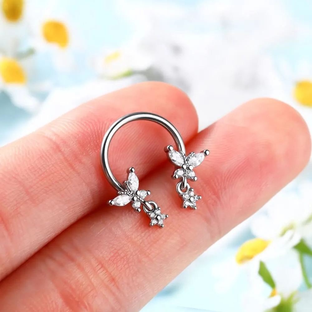 16G Butterfly Dangle Star Horseshoe Septum Rings