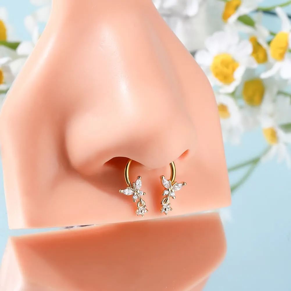 16G Butterfly Dangle Star Horseshoe Septum Rings