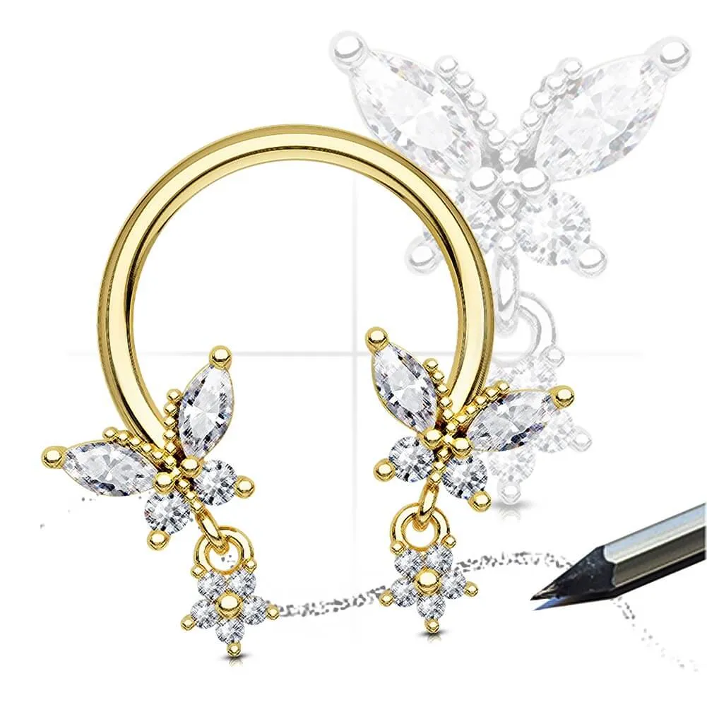 16G Butterfly Dangle Star Horseshoe Septum Rings