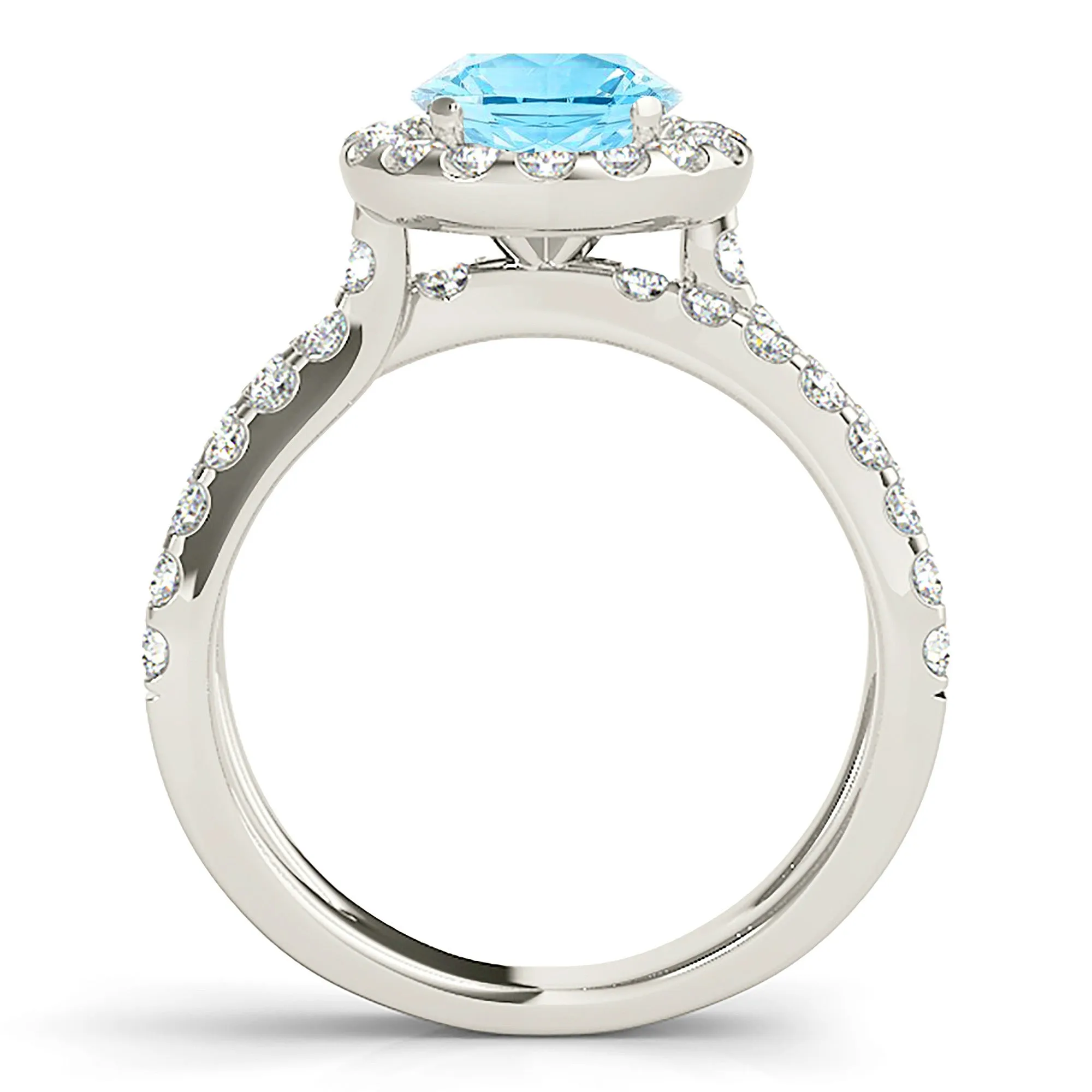 1.75 ct. Genuine Aquamarine Ring With Halo And Criss-Cross Split Band