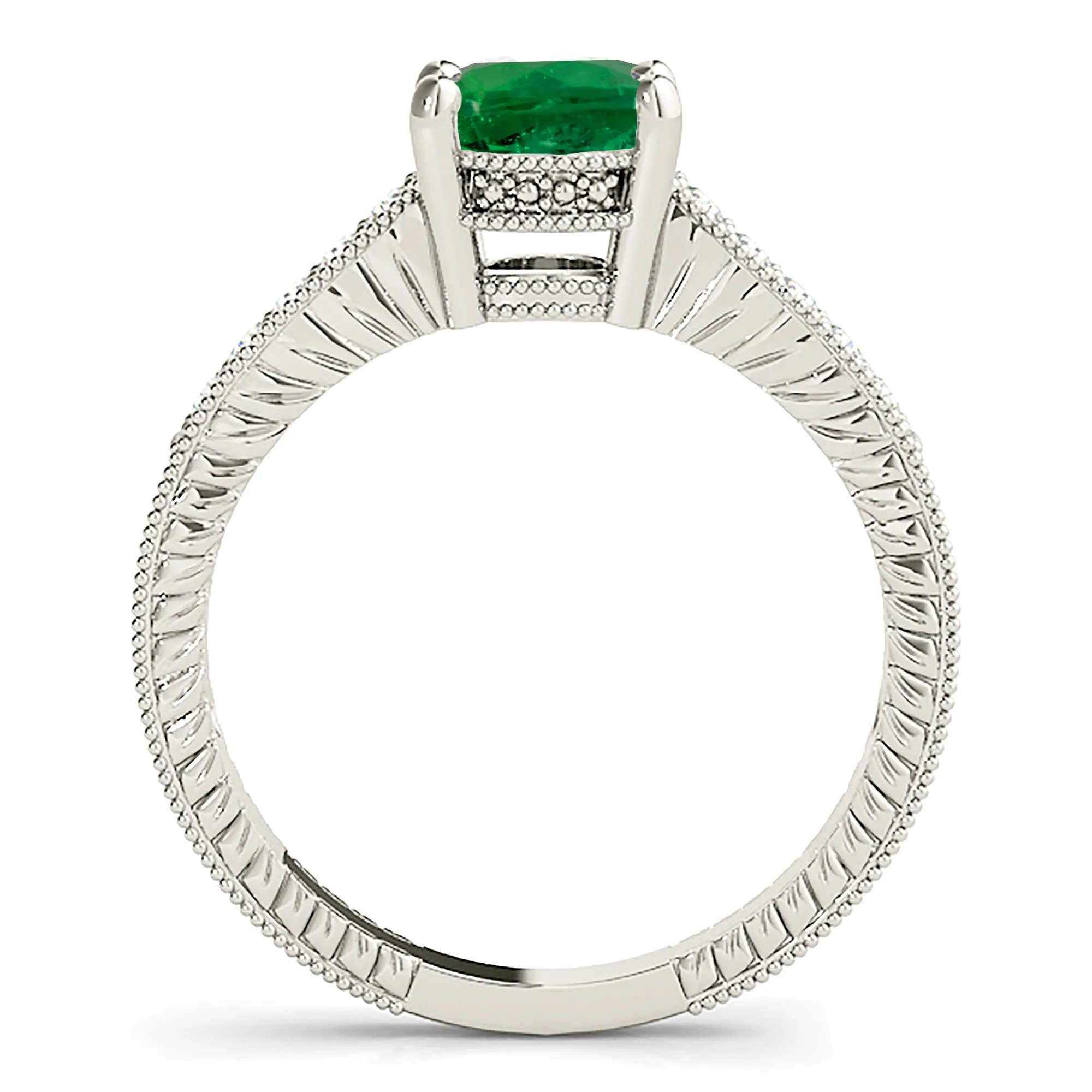 1.75 ct. Genuine Emerald Ring With Diamond Band
