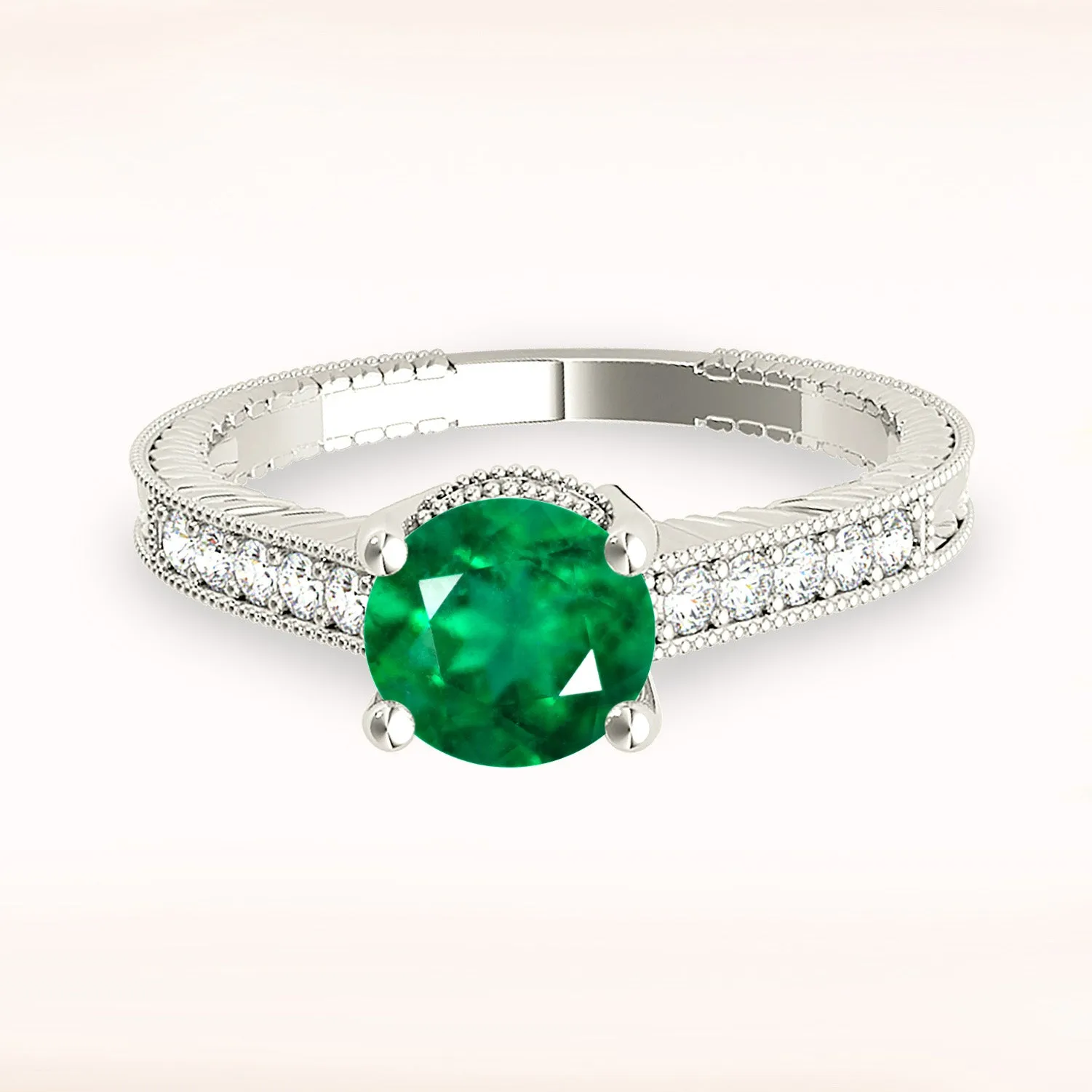 1.75 ct. Genuine Emerald Ring With Diamond Band