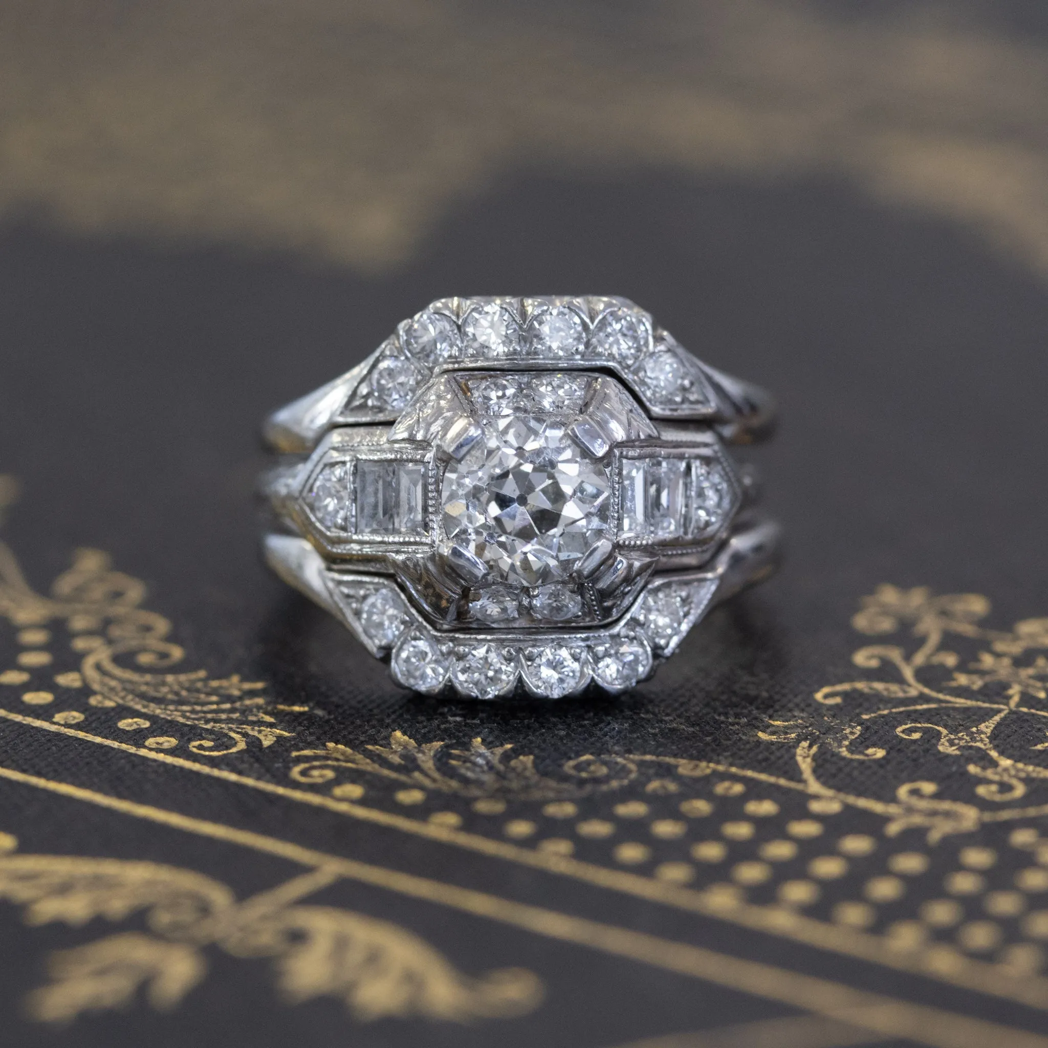 1.81ctw Art Deco Old European Cut Diamond Wedding Set