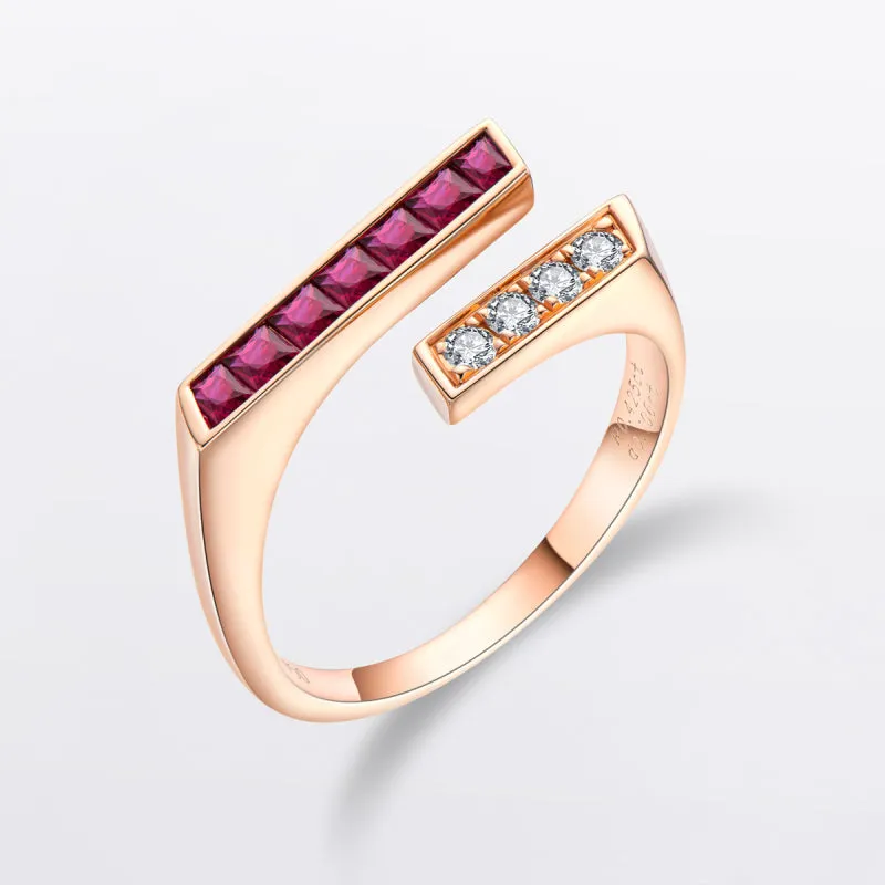 18K Gold Natural Gemstone 0.425ct Ruby 0.567ct Sapphire Open Ring Exclusively Handcrafted 0.106ct/0.108ct Natural Diamond (H-F Color, VS1-VS2 Clarity)